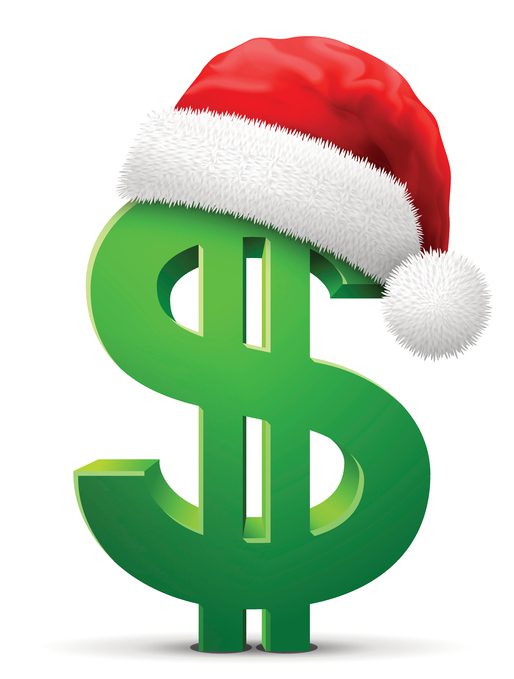 Dollar symbol in red Santa Claus hat